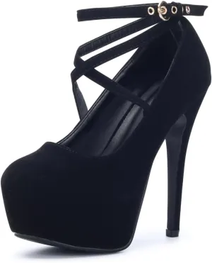 OCHENTA Women's Ankle Strap Platform Party Closed Toe Dress High Heels Pumps