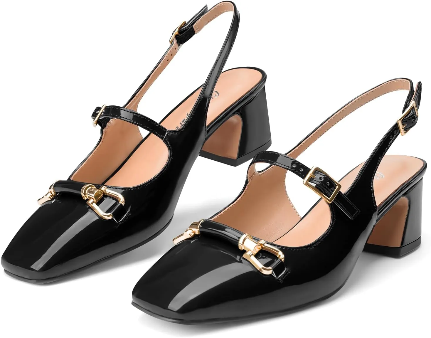 Oh Mispares Slingbacks Block Heels for Women Square Toe Low Heels Adjustable Buckle Strap Slip on Fashion Slingback Spring Summer Dress Pumps