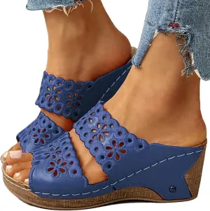 oiangi Women's Sandals Open Toe Hollow Out Wedge Sandals Casual Summer Slip-On Slippers Platform Sandals for Women