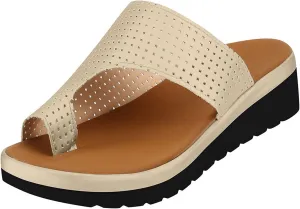 oiangi Womens Toe Ring Wedge Sandals Dressy Casual Slip-on Platform Slippers Summer Beach Travel Shoes Comfortable Open Toe Non-Slip Flip Flop Shoes