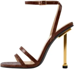 onlymaker Women's Fashion Square Toe Ankle Sandals Cross Buckle Strap Sexy Open-back Golden Stiletto High Heel Sandals