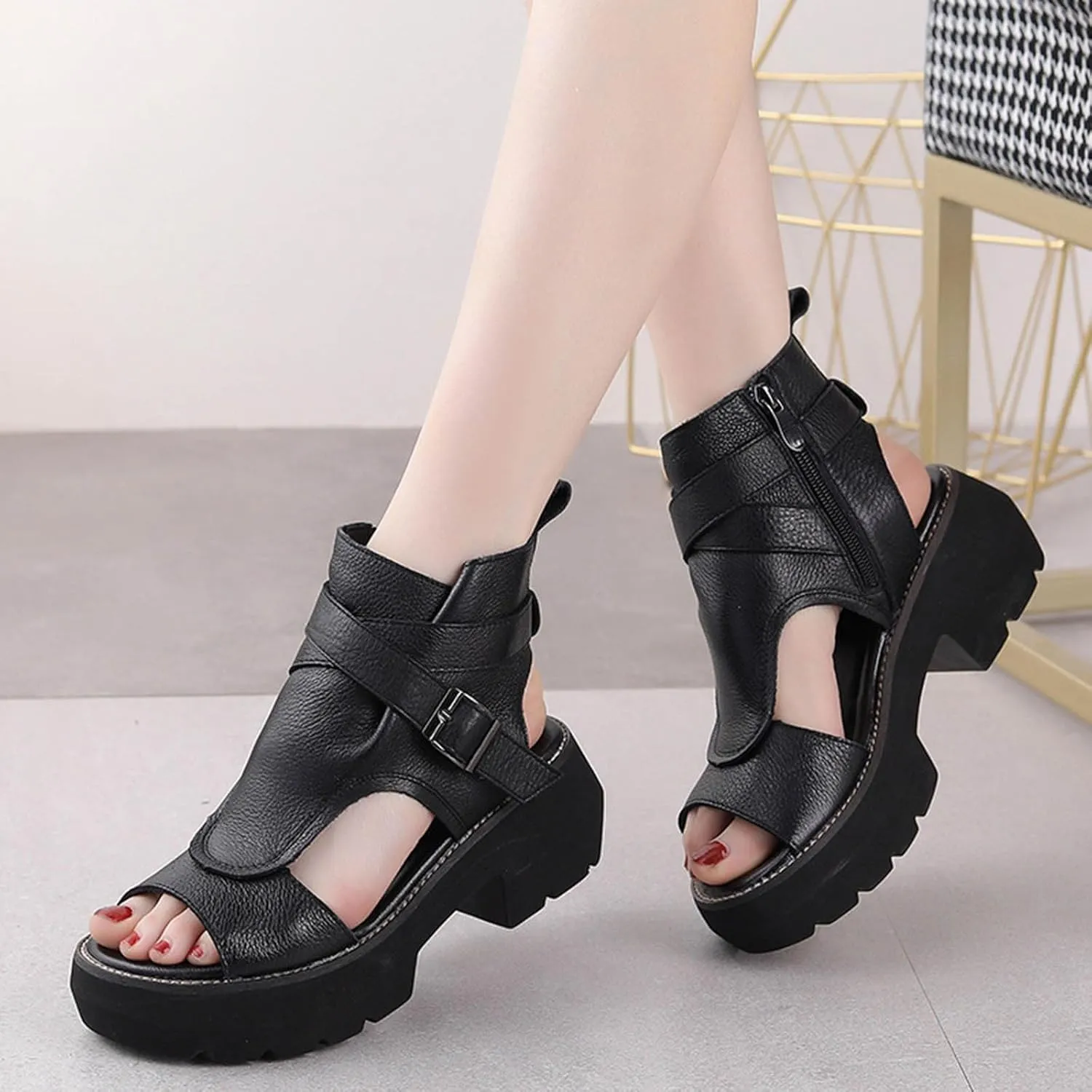 Open Toe Boots for Women 2025 Fashion Summer Shoes Sandals High Top Leather Sandal Beach Party Dress