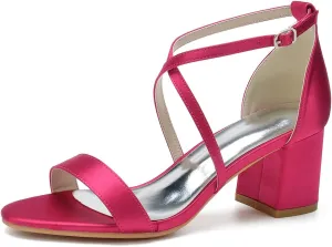 Open Toe Satin Block Heels Wedding Shoes for Bride Low Heels Criss Cross Straps Bridal Shoes Ankle Strap Prom Party Dress Shoes for Women