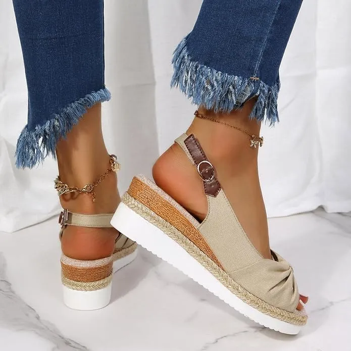 Orthopedic Platform Wedge Sandals for Women,Lady's Walking Shoes with Arch Support Bowknot Summer Beach Open Toe Sling Back Ankle Strappy Wedges Heels Comfortable Casual Dressy Sandals