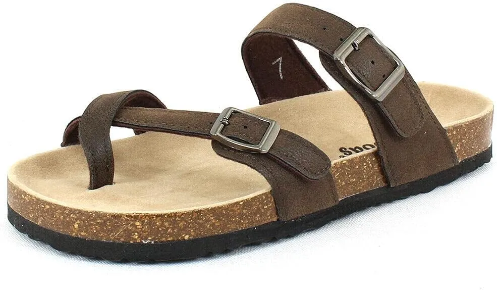 Outwoods Women's Bork-30 Vegan Leather Slide On Toe Loop Sandals