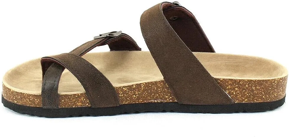 Outwoods Women's Bork-30 Vegan Leather Slide On Toe Loop Sandals