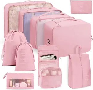 Packing Cubes 10 PCS, Mesh Breathable Luggage Organizers Bags, Packing Organizers, Durable Travel Essentials Bags Set, Travel Packing Organizers,Pink