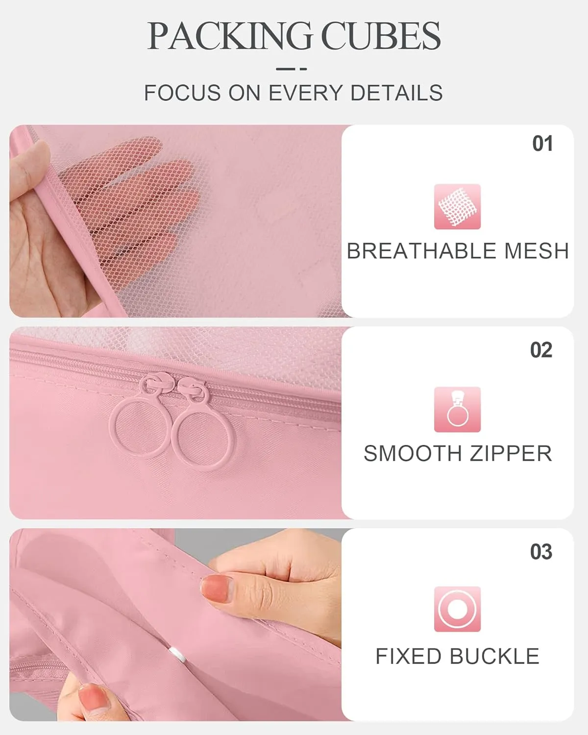 Packing Cubes 10 PCS, Mesh Breathable Luggage Organizers Bags, Packing Organizers, Durable Travel Essentials Bags Set, Travel Packing Organizers,Pink