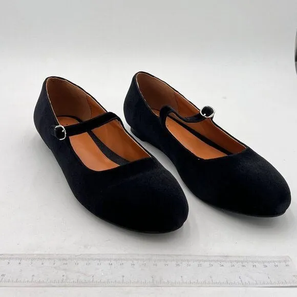 Pazzion Black Round Toe Mary Janes Comfortable Strap Buckled Walking Ballet Flat