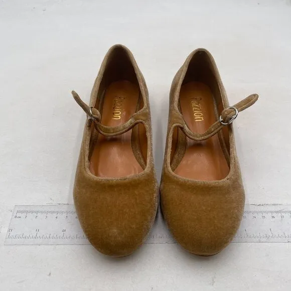 Pazzion Women's Closed Round Toe Mary Janes Comfortable Strap Buckled Khaki Shoe