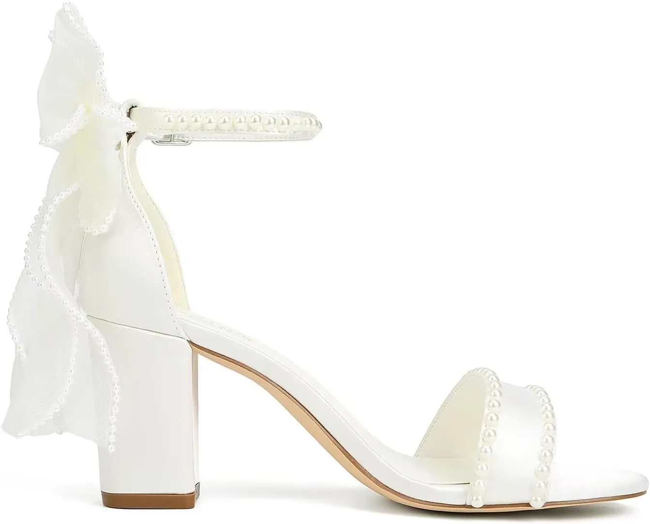 Pearl Heels Wedding Shoes for Bride Block Heel Bridal Shoes Bow Tie Heeled Sandals Wedding Heels