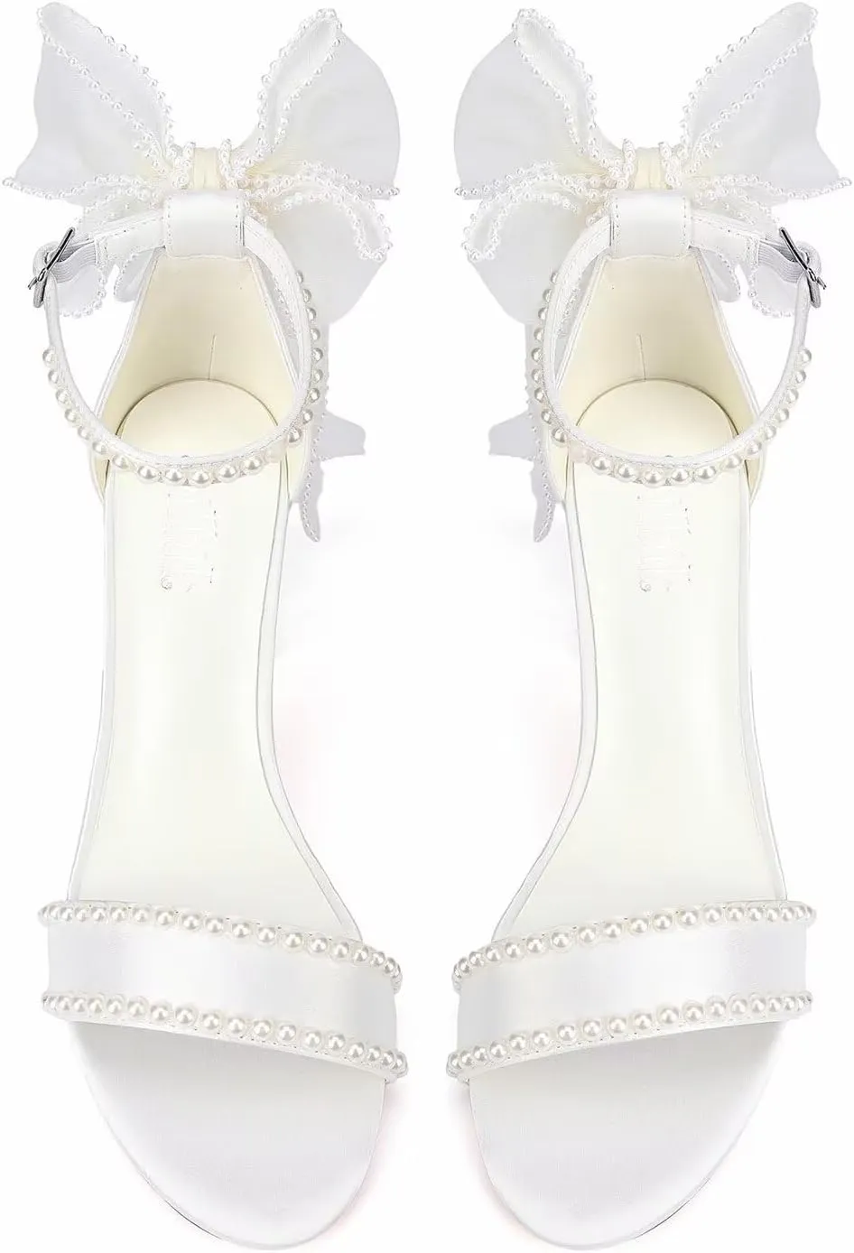 Pearl Heels Wedding Shoes for Bride Block Heel Bridal Shoes Bow Tie Heeled Sandals Wedding Heels