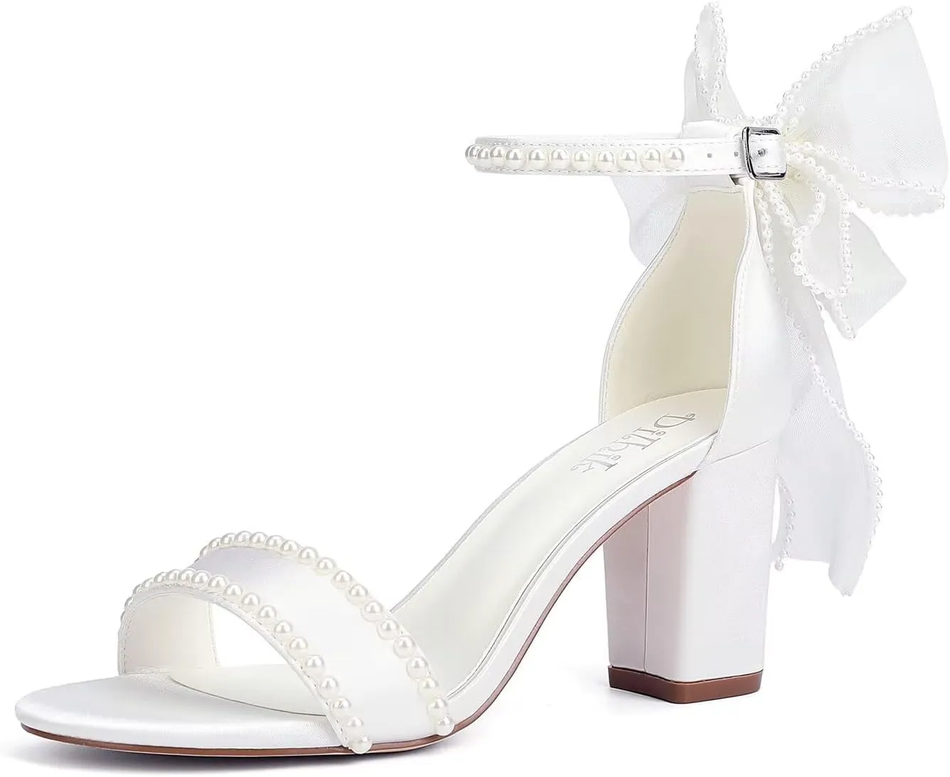 Pearl Heels Wedding Shoes for Bride Block Heel Bridal Shoes Bow Tie Heeled Sandals Wedding Heels