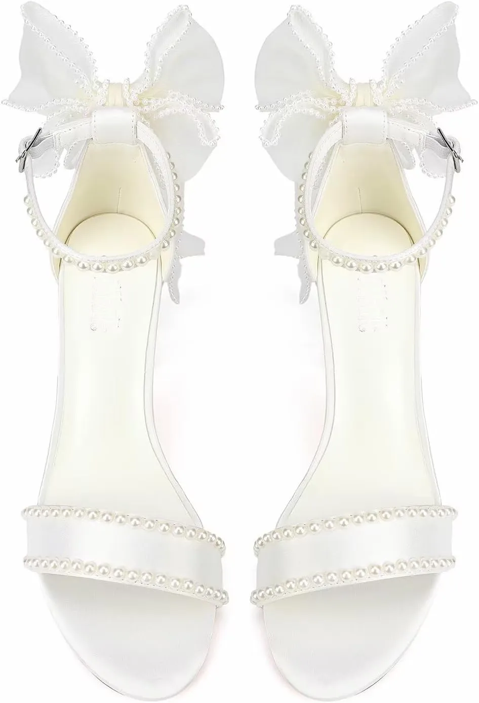 Pearl Heels Wedding Shoes for Bride Block Heel Bridal Shoes Bow Tie Heeled Sandals Wedding Heels