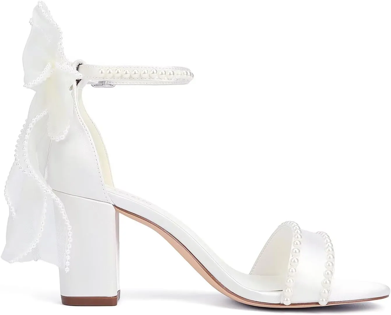 Pearl Heels Wedding Shoes for Bride Block Heel Bridal Shoes Bow Tie Heeled Sandals Wedding Heels