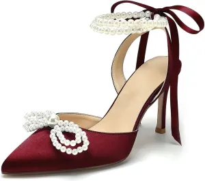 Pearl Heels Wedding Shoes for Bride Bow Wedding Heels Bridal Shoes