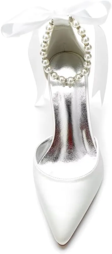 Pearl Wedding Shoes Block Heel Bridal Shoes Closed Toe Wedding Heels for Bride