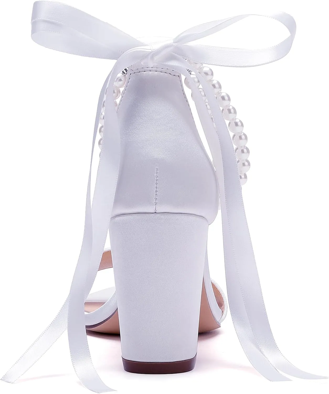 Pearl Wedding Shoes for Bride High Heels Block Heels Bridal Shoes with Bow Women Chunky Heels Sandals