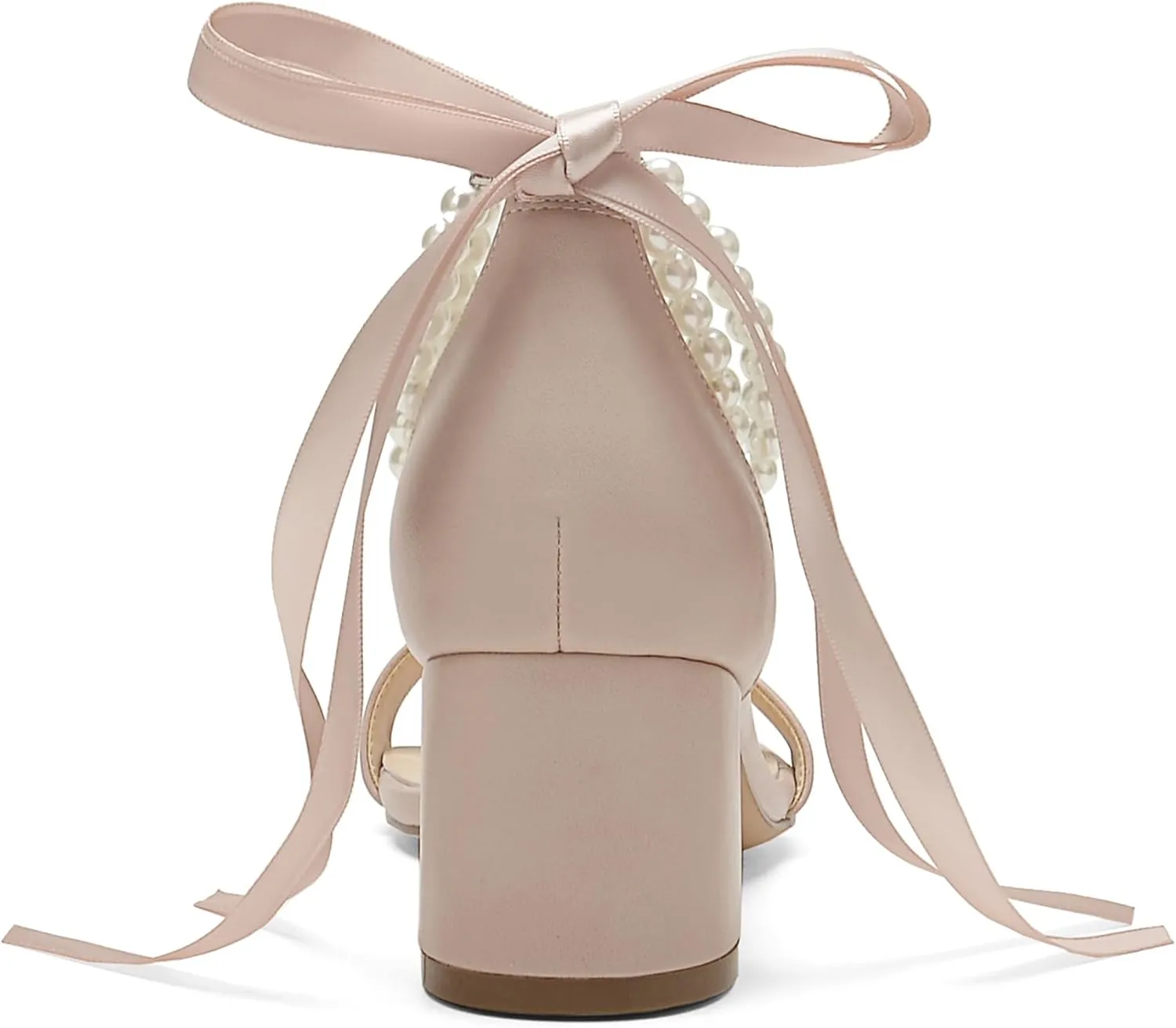 Pearl Wedding Shoes for Bride - Low Open Toe Bridal Heels With Bow, Chunky Block Heel for Women's Prom, Evening Party, Dress Pumps