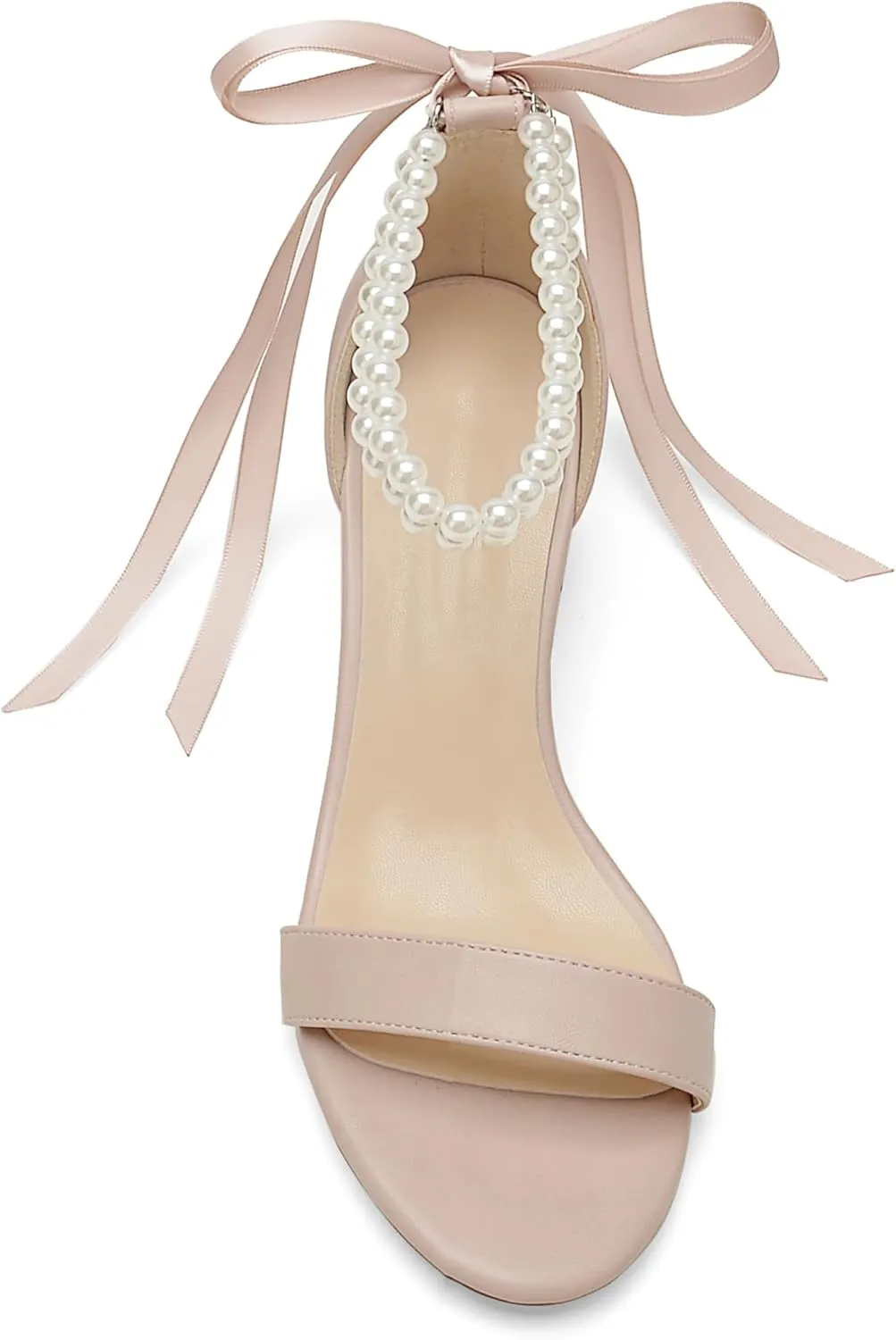 Pearl Wedding Shoes for Bride - Low Open Toe Bridal Heels With Bow, Chunky Block Heel for Women's Prom, Evening Party, Dress Pumps