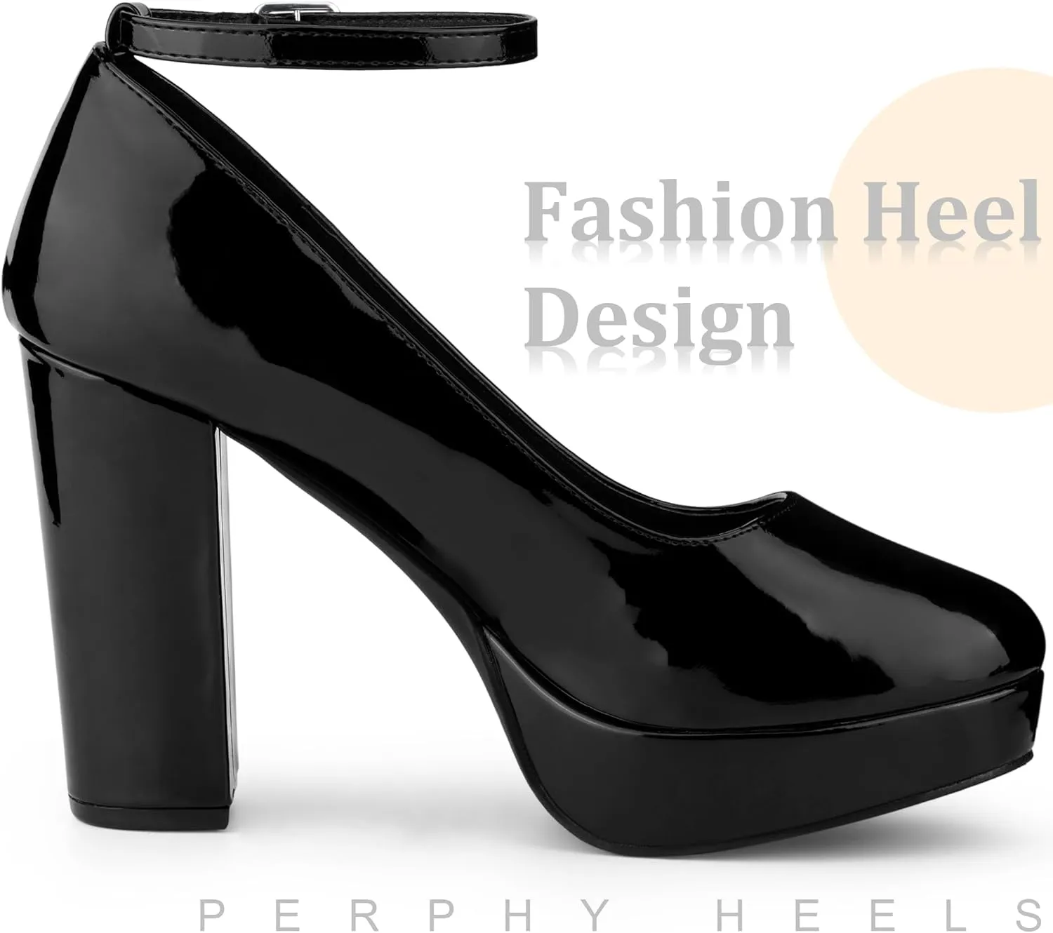 Perphy Ankle Strap Platform Chunky Heels Mary Jane Pumps for Women