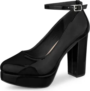 Perphy Ankle Strap Platform Chunky Heels Mary Jane Pumps for Women