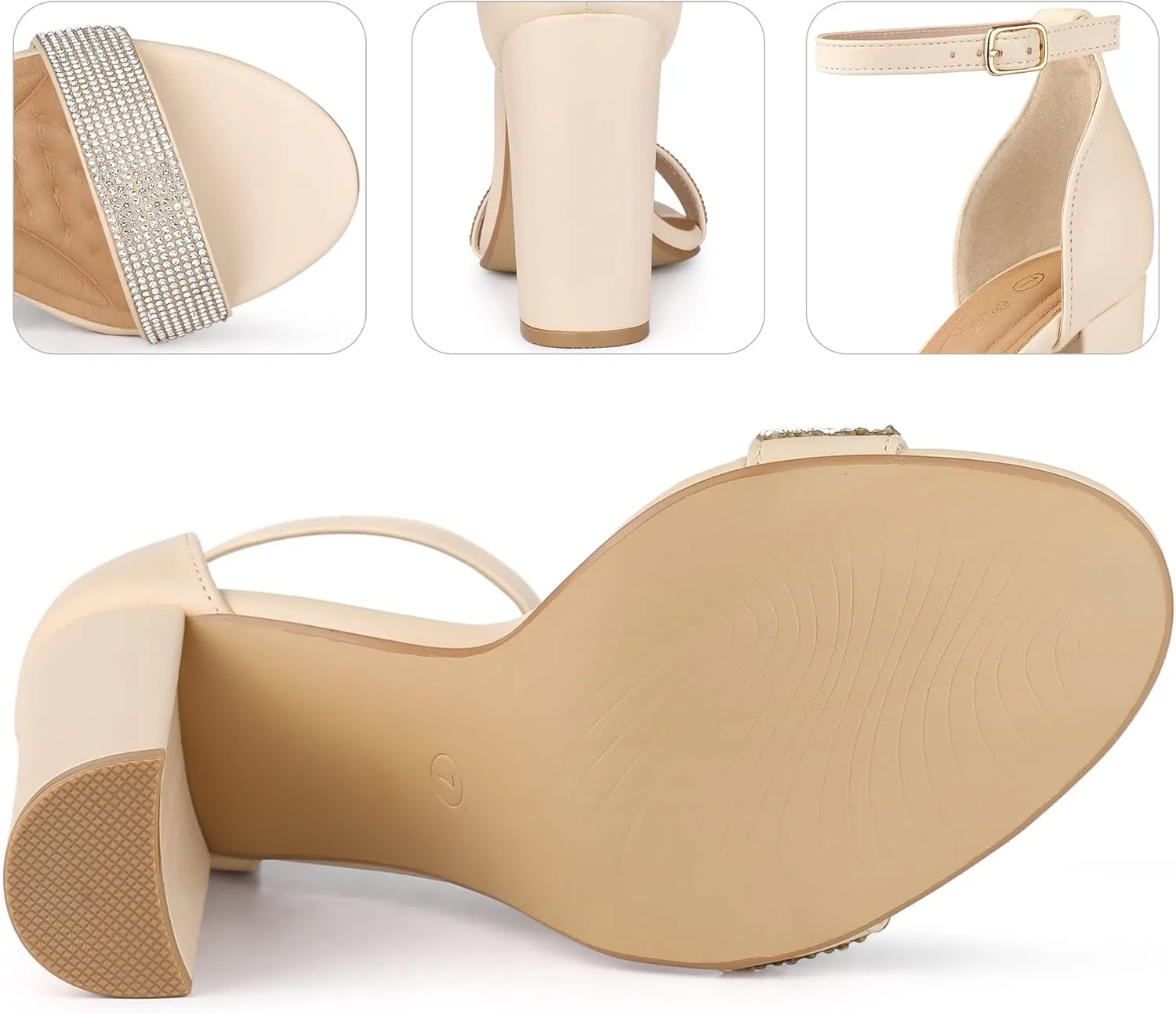 Perphy Open Toe Rhinestone Ankle Strap Chunky Heel Sandals for Women