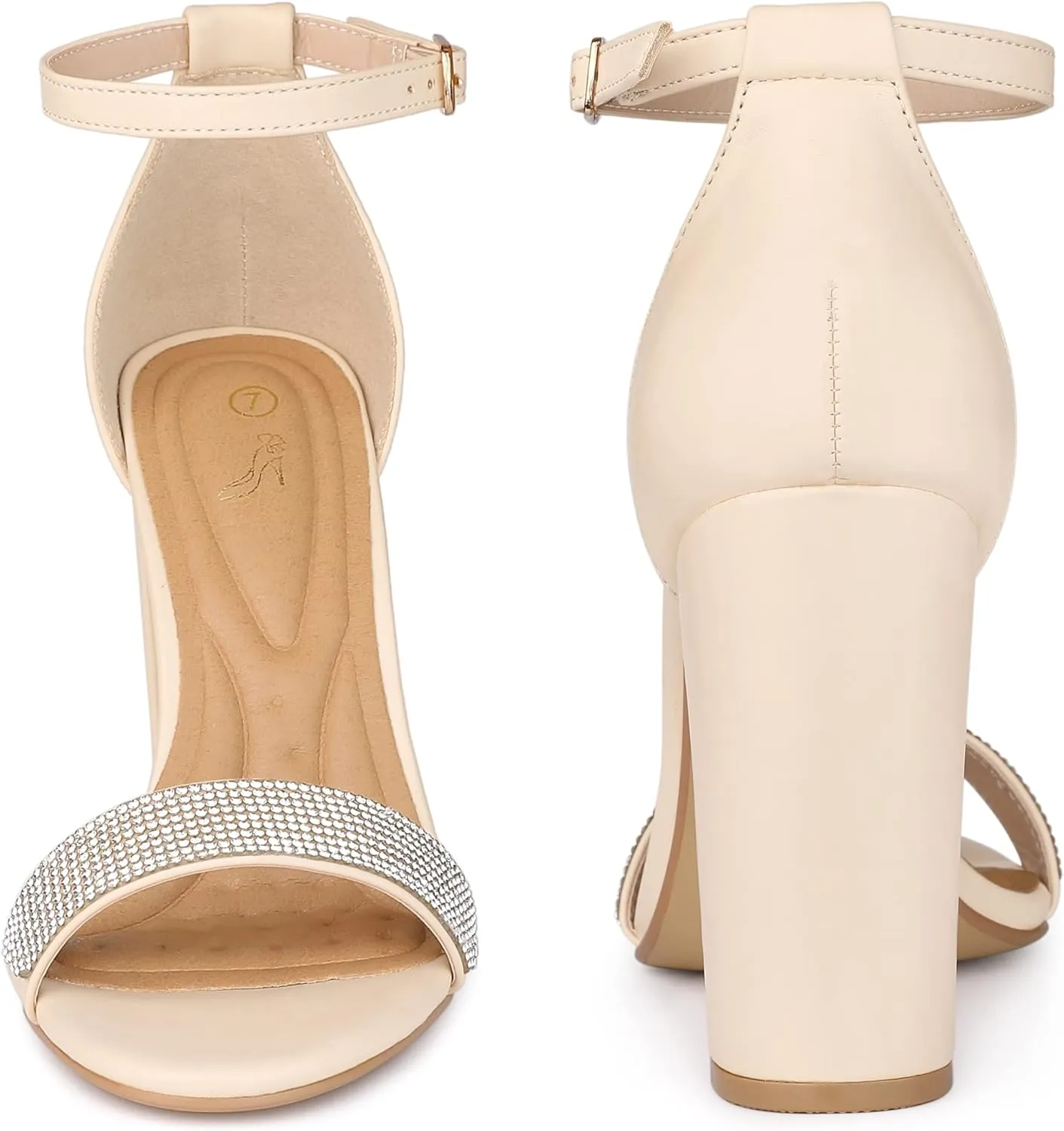 Perphy Open Toe Rhinestone Ankle Strap Chunky Heel Sandals for Women