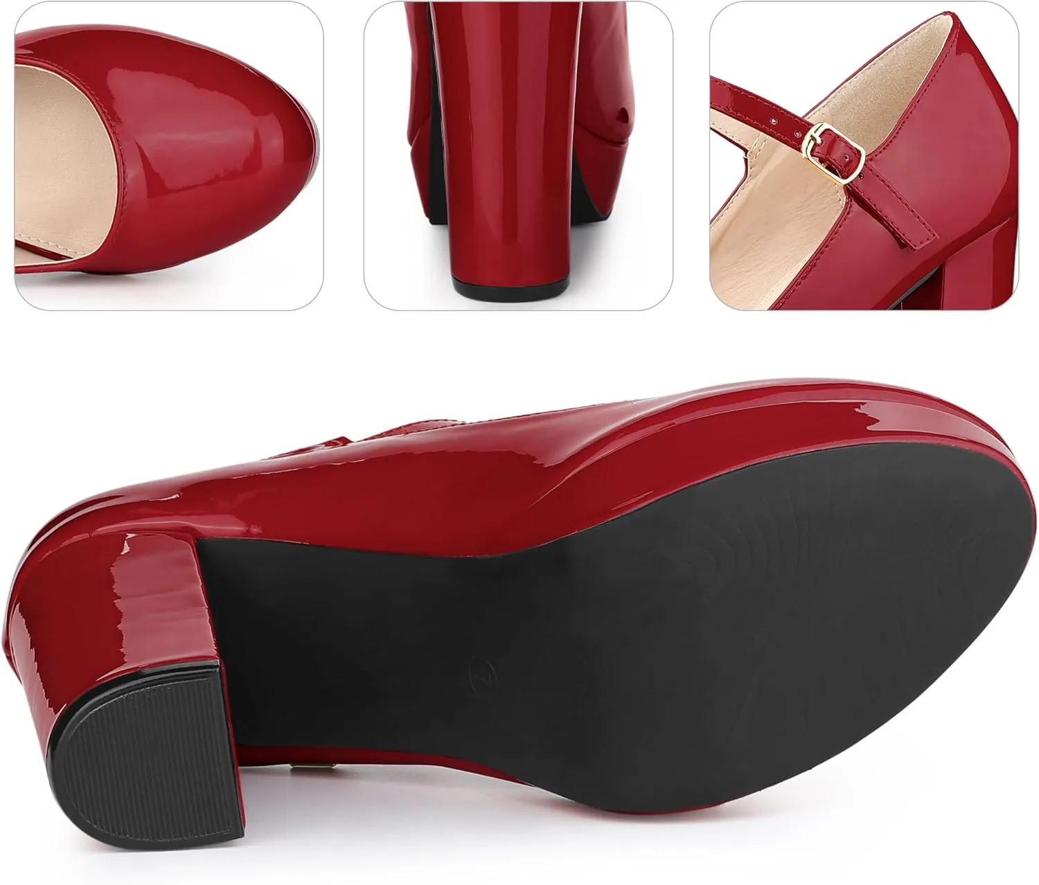 Perphy Platform Ankle Strap Chunky Heels Mary Janes Pumps for Women