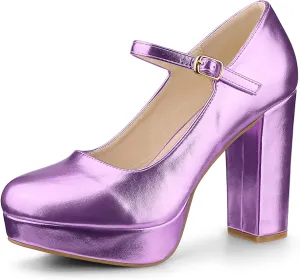 Perphy Platform Ankle Strap Chunky Heels Mary Janes Pumps for Women