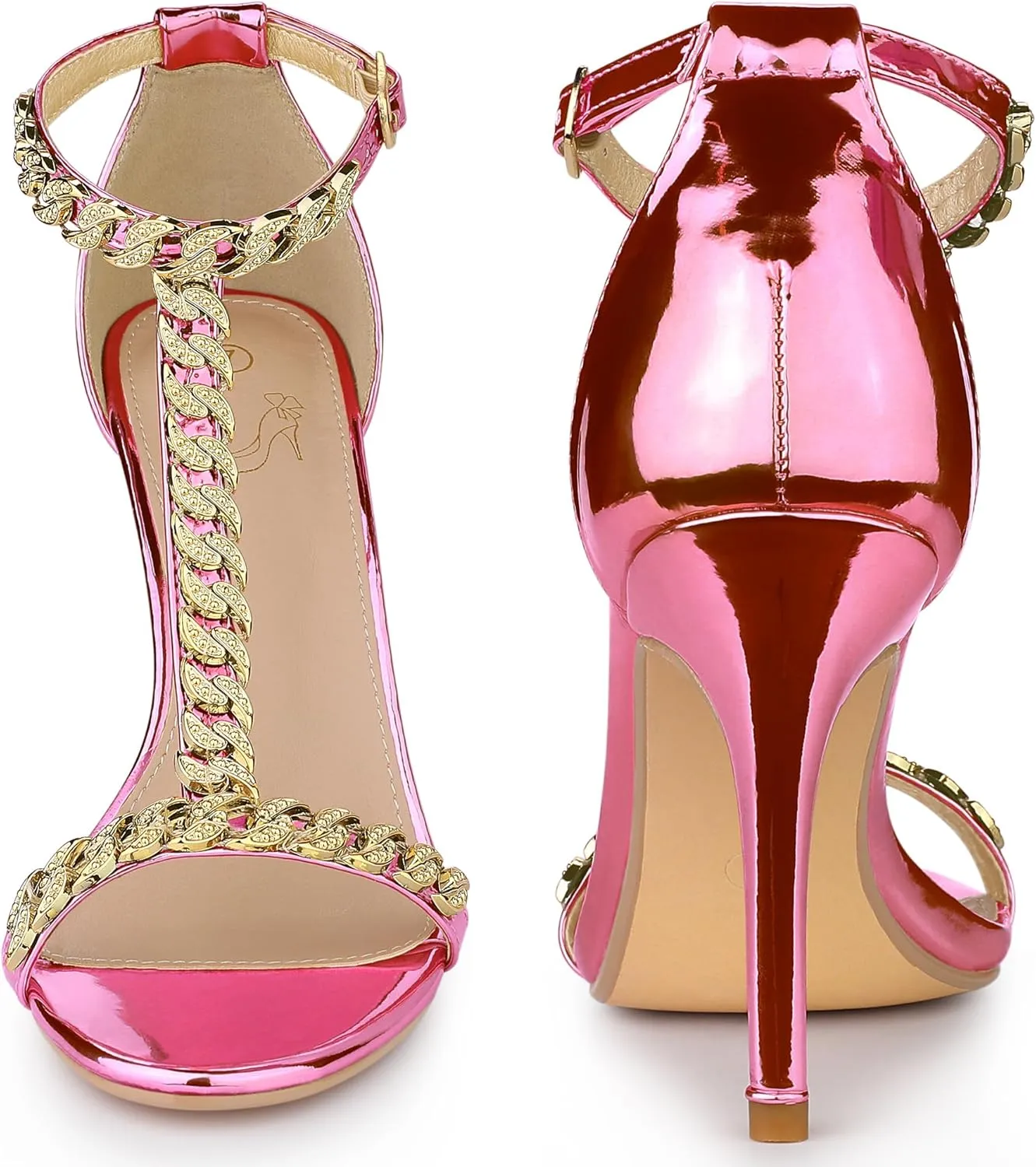 Perphy T Strap Rhinestone Ankle Strap Stiletto Heels Sandals for Women