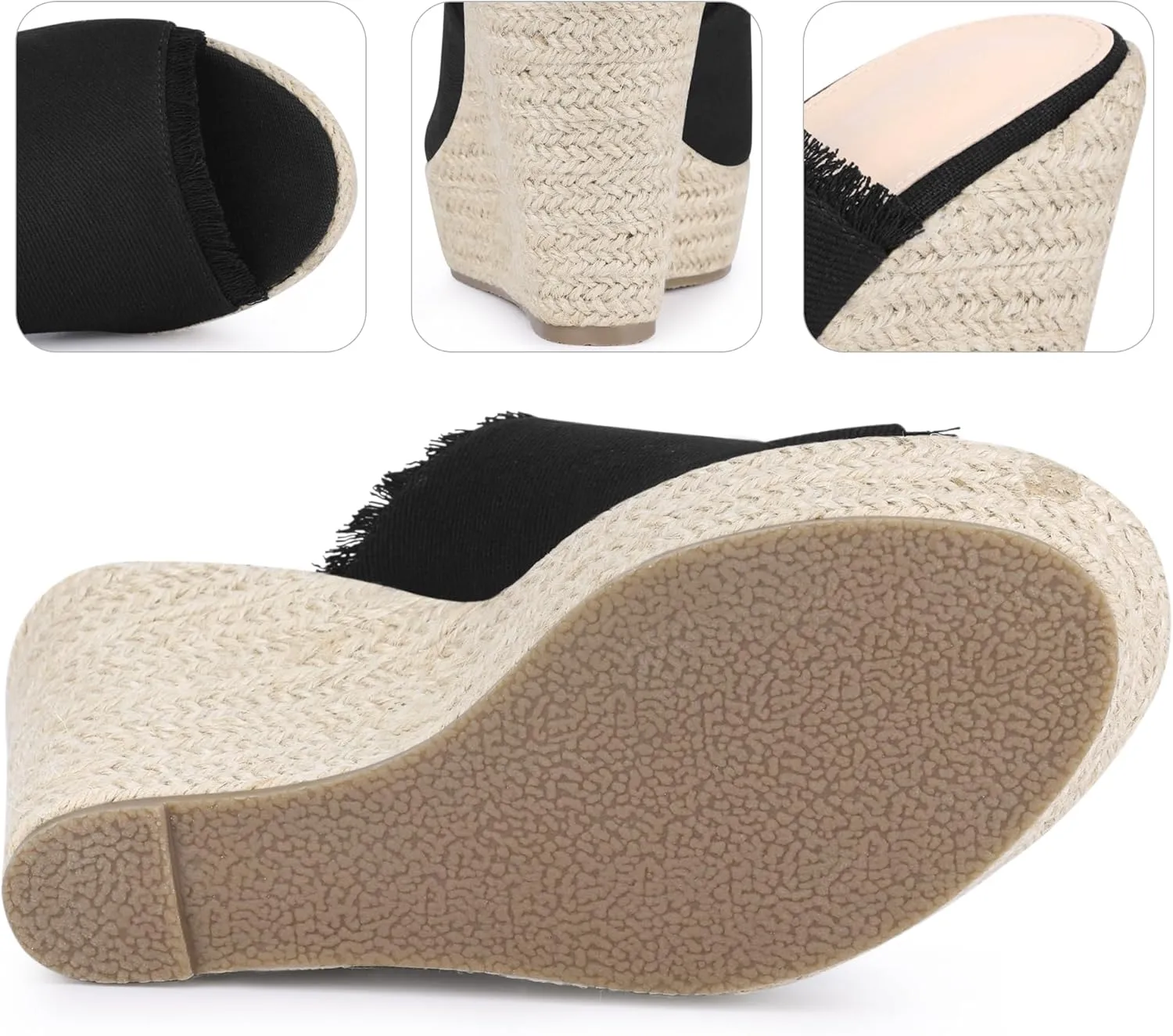 Perphy Womens Espadrilles Wedge Open Toe Denim Wedge Blue Jean Shoes Slip on Slide Mules Sandals
