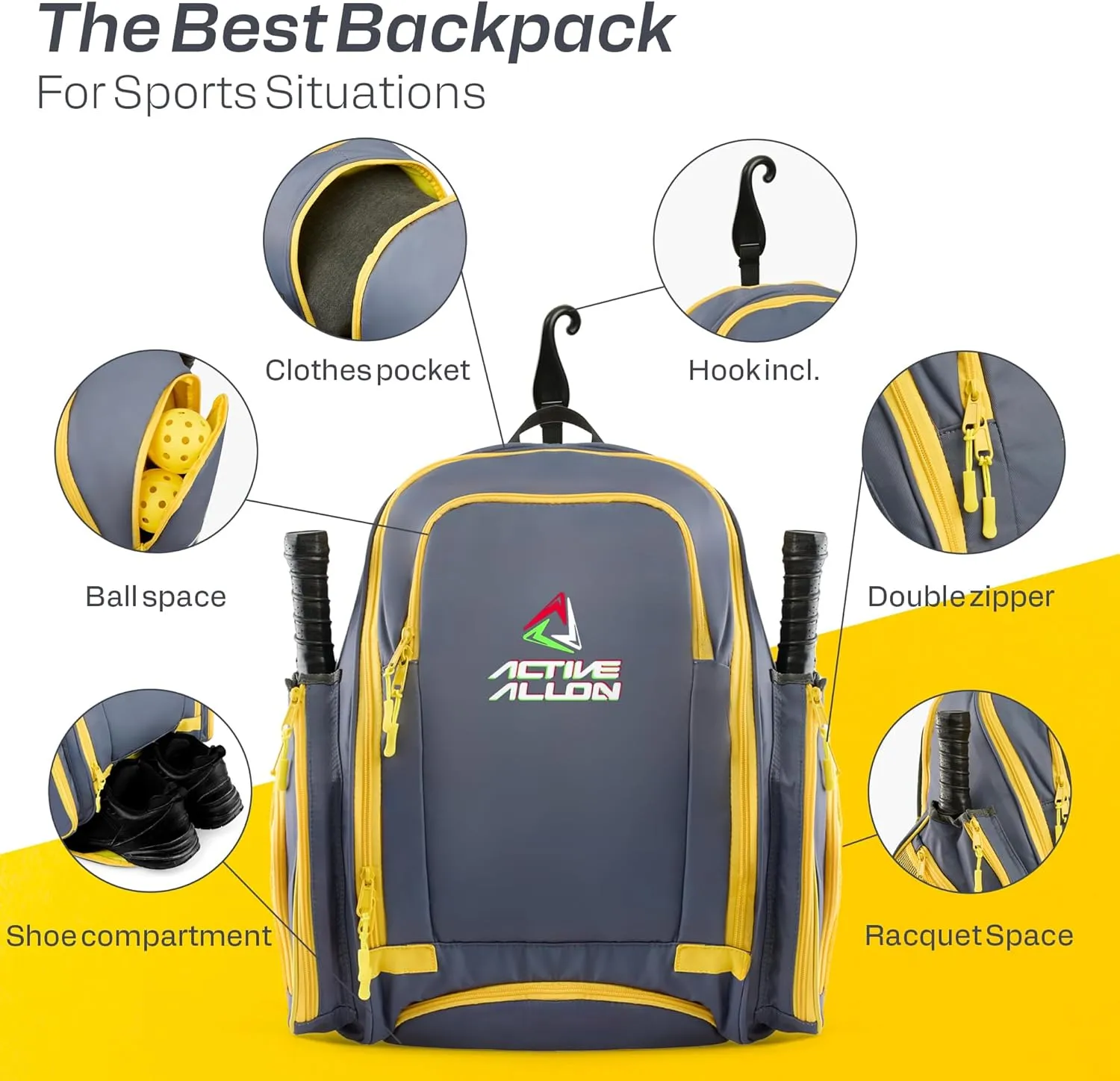 Pickleball Backpack - Durable Sling Bag for Men & Women, Holds 2-4 Paddles, with Fence Hook, Shoe Compartment & Water Bottle Holder