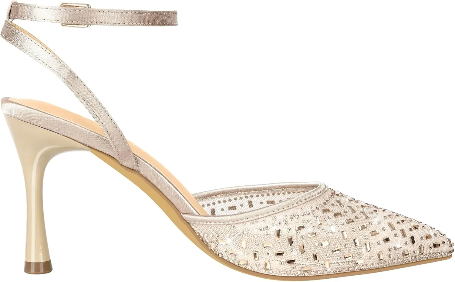 PIZZ ANNU Women's Cienna High Heels Sexy Stiletto Pumps Closed Toe Mesh Sparkly Rhinestones Ankle Strap Dress Wedding Party Pumps Shoes
