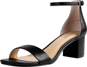 PIZZ ANNU Women's Low Block Chunky Heels Sandals Comfortable Open Toe Ankle Strap Party Dress Pump Shoes Strappy Buckle Heeled Sandal with 2 Inches Tall Thick Heel Design