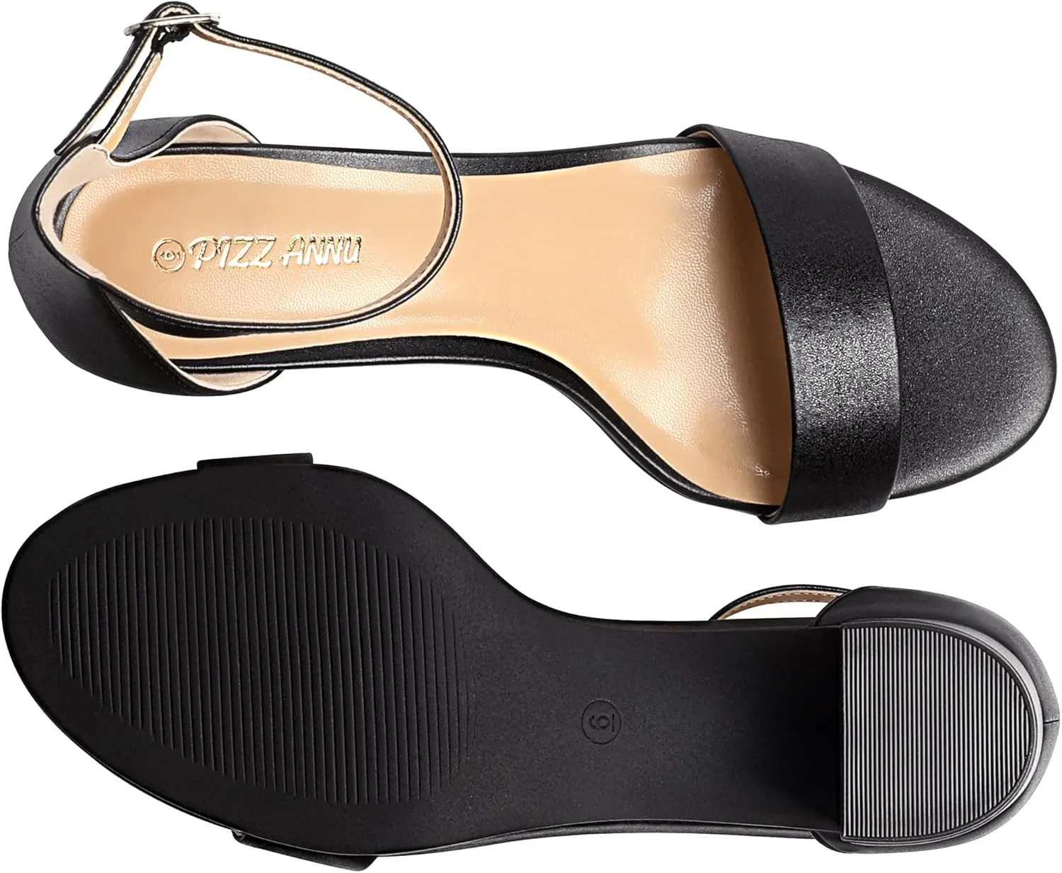 PIZZ ANNU Women's Low Block Chunky Heels Sandals Comfortable Open Toe Ankle Strap Party Dress Pump Shoes Strappy Buckle Heeled Sandal with 2 Inches Tall Thick Heel Design