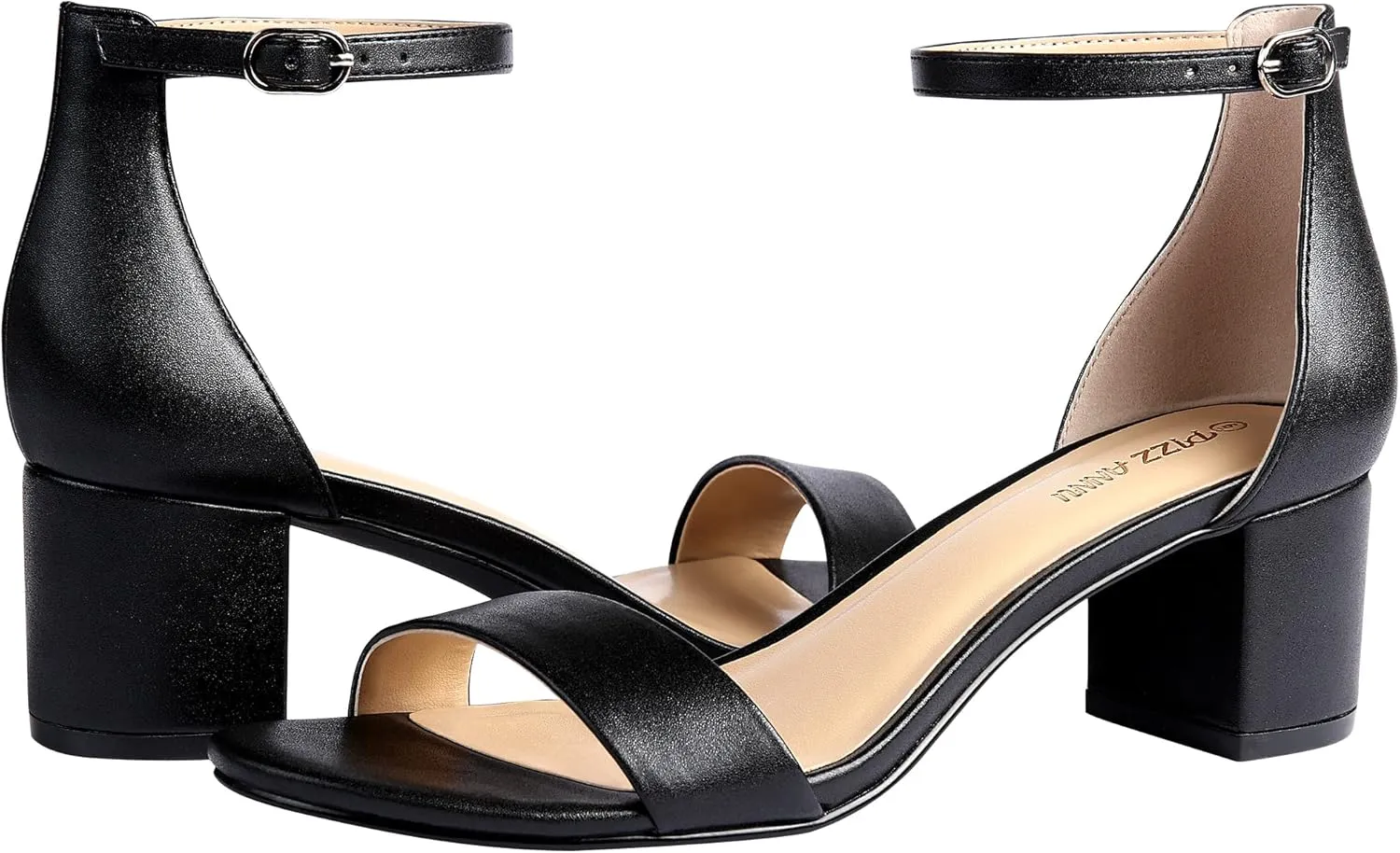 PIZZ ANNU Women's Low Block Chunky Heels Sandals Comfortable Open Toe Ankle Strap Party Dress Pump Shoes Strappy Buckle Heeled Sandal with 2 Inches Tall Thick Heel Design