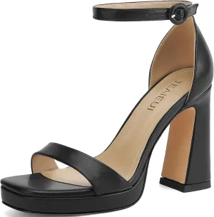 Platform Heels for Women Chunky High Heels with Ankle Strap Square Toe Strappy Heels for Women Heeled Sandals