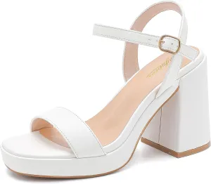 Platform Sandals Women Fashion Block Chunky Heeled Sandals Open Toe High Heels Evening Wedding Party Prom Dance Summer Ankle Strap Dress Shoes
