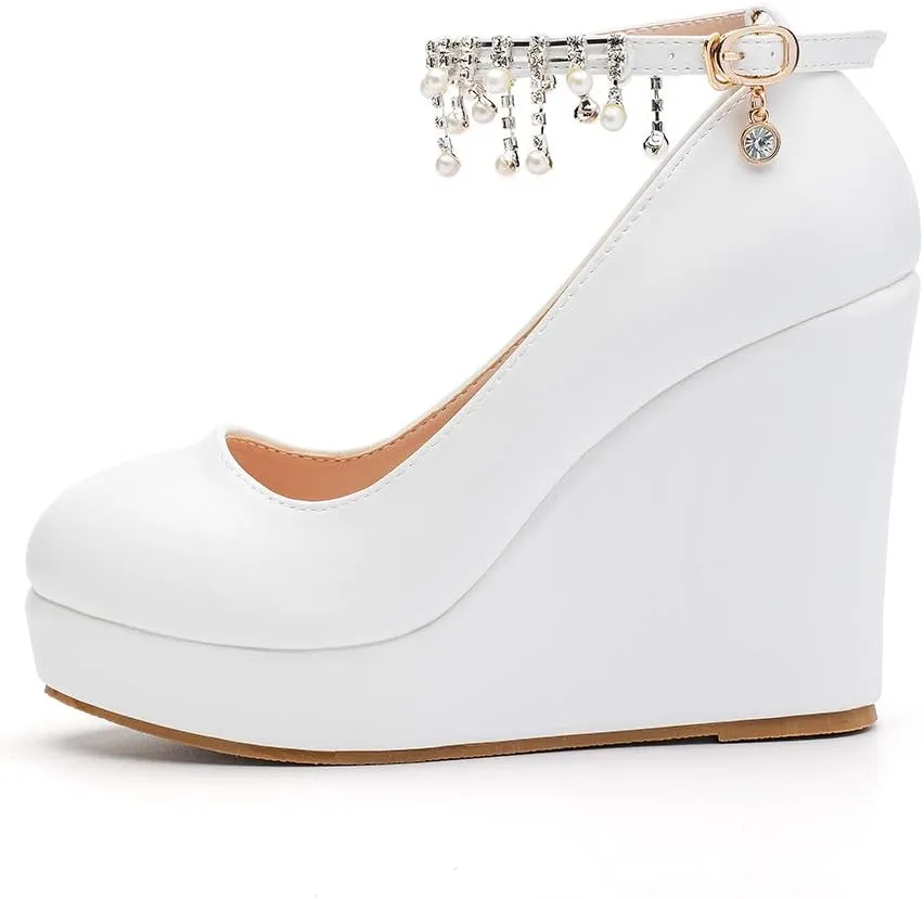 Platform Wedge Pump Shoes High Heel Bride Wedding Shoes Mary Jane Strap Evening Party Dress Casual Shoes