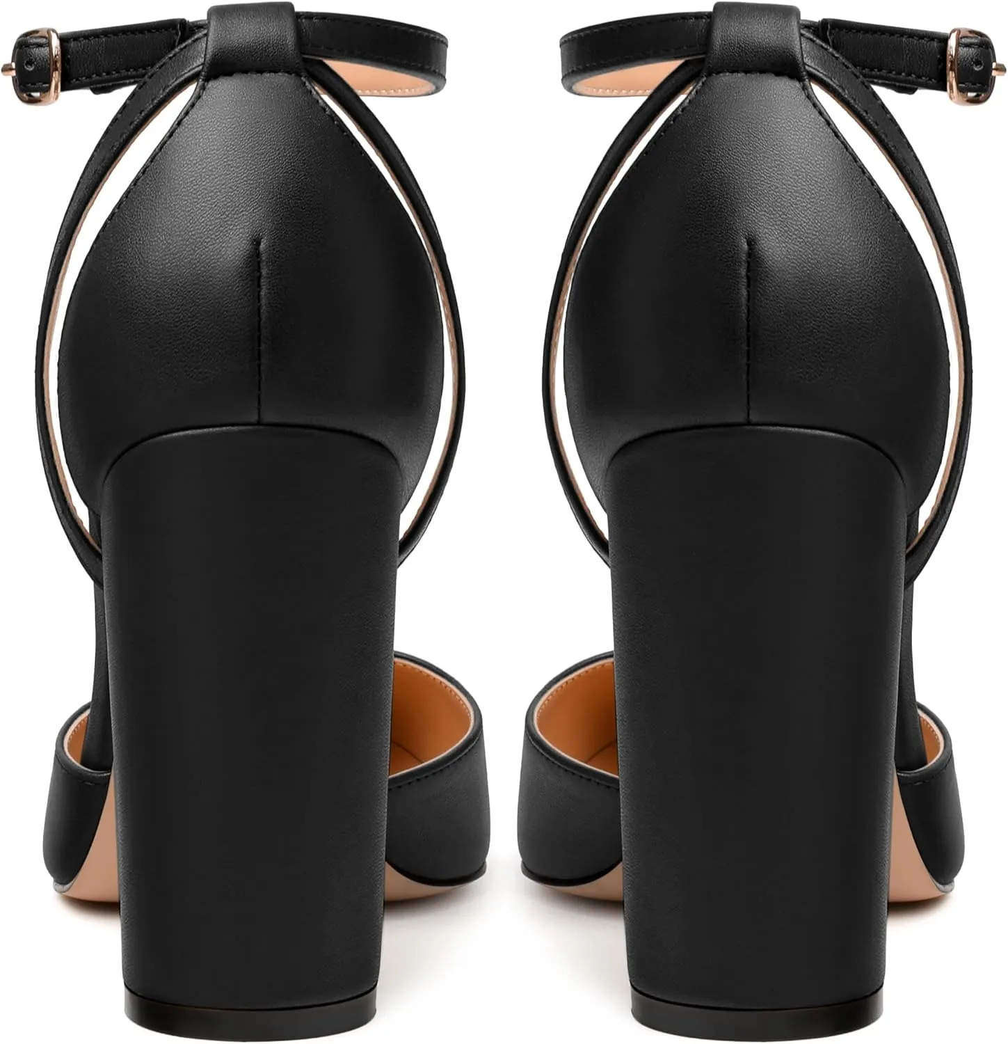 Pointed Toe Pumps - Fashion Ankle Strap Closed Toe Heels, Chunky Heels for Women