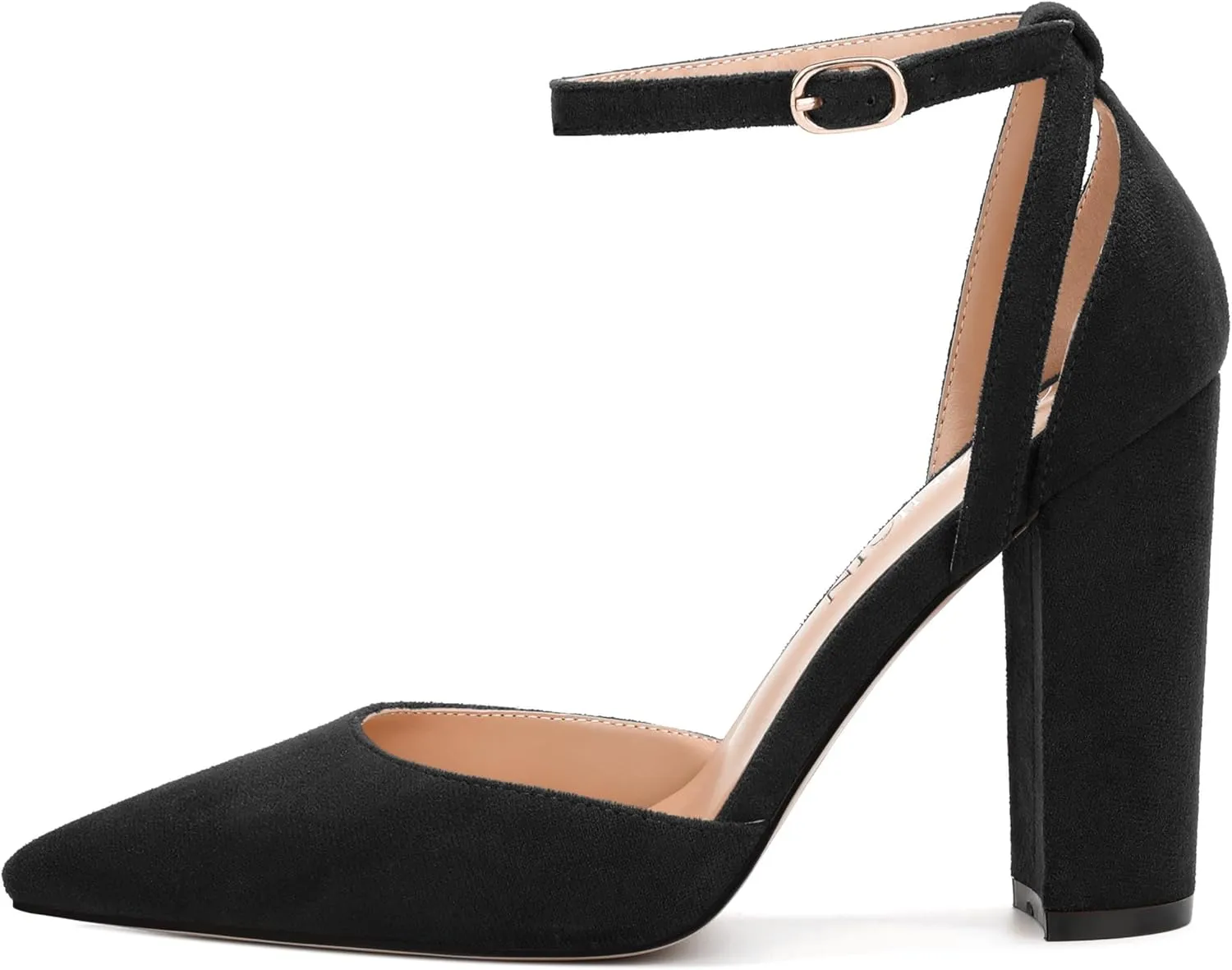 Pointed Toe Pumps - Fashion Ankle Strap Closed Toe Heels, Chunky Heels for Women