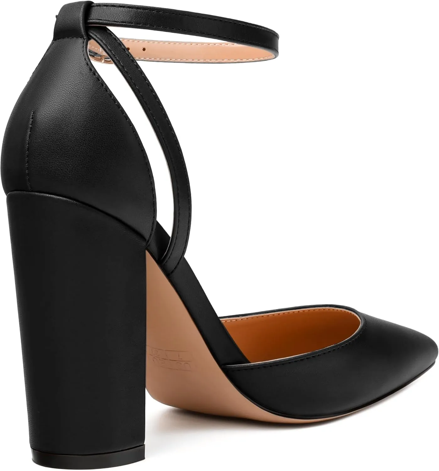 Pointed Toe Pumps - Fashion Ankle Strap Closed Toe Heels, Chunky Heels for Women