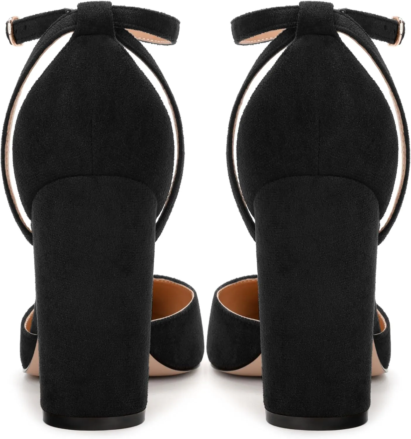 Pointed Toe Pumps - Fashion Ankle Strap Closed Toe Heels, Chunky Heels for Women