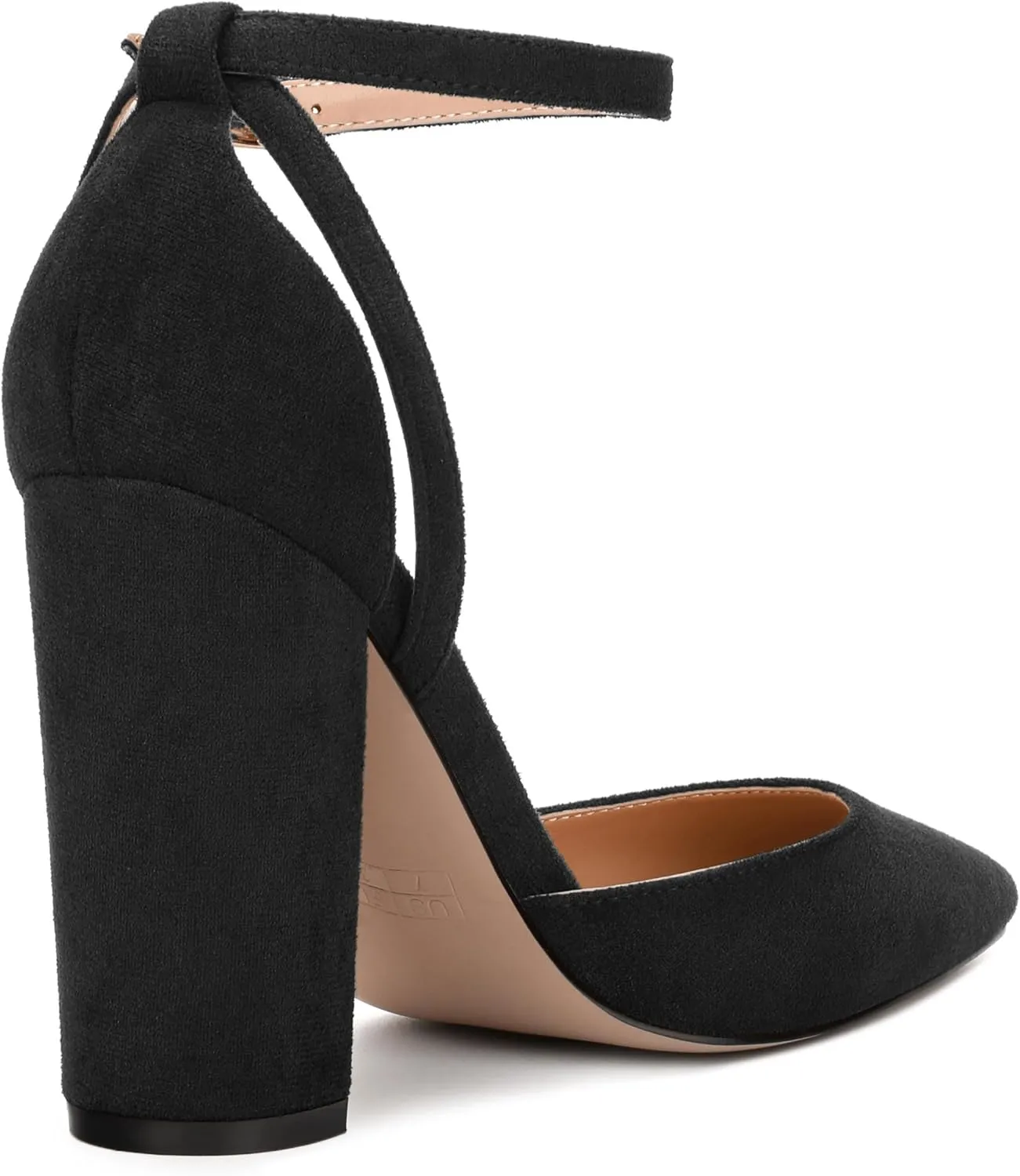 Pointed Toe Pumps - Fashion Ankle Strap Closed Toe Heels, Chunky Heels for Women