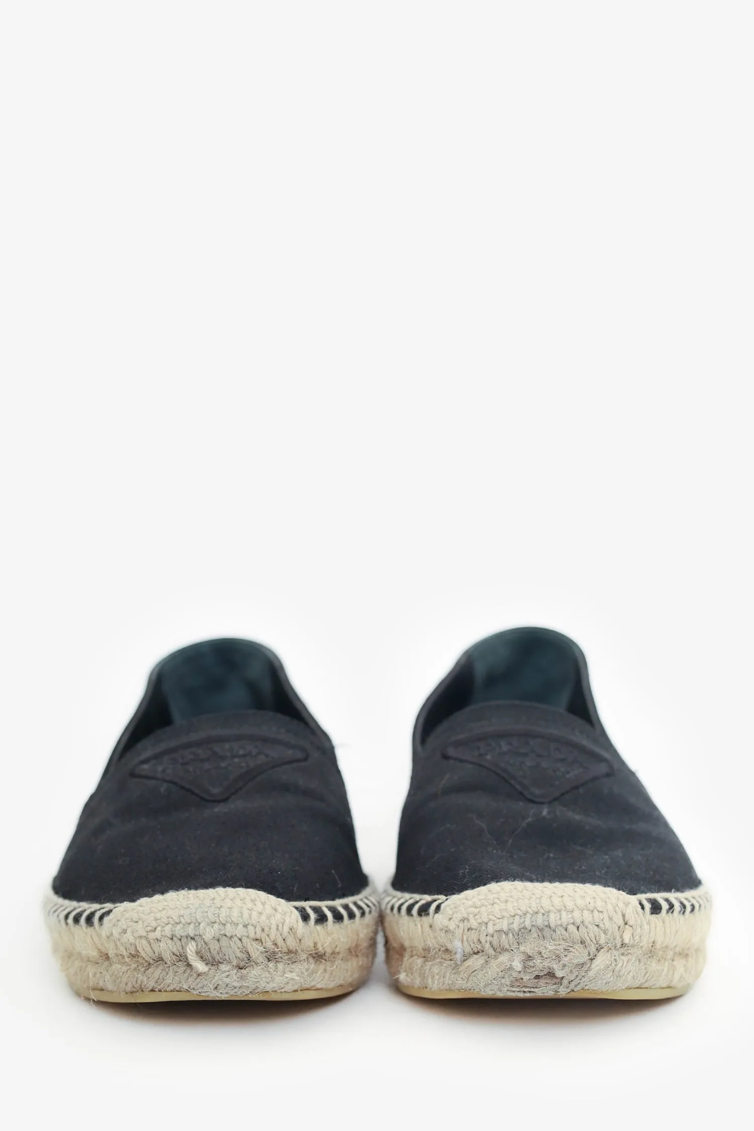 Prada Black Canvas Logo Embossed Espadrilles Size 36