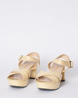 Prada Cross Strap Block Heels In Off-white Patent Leather
