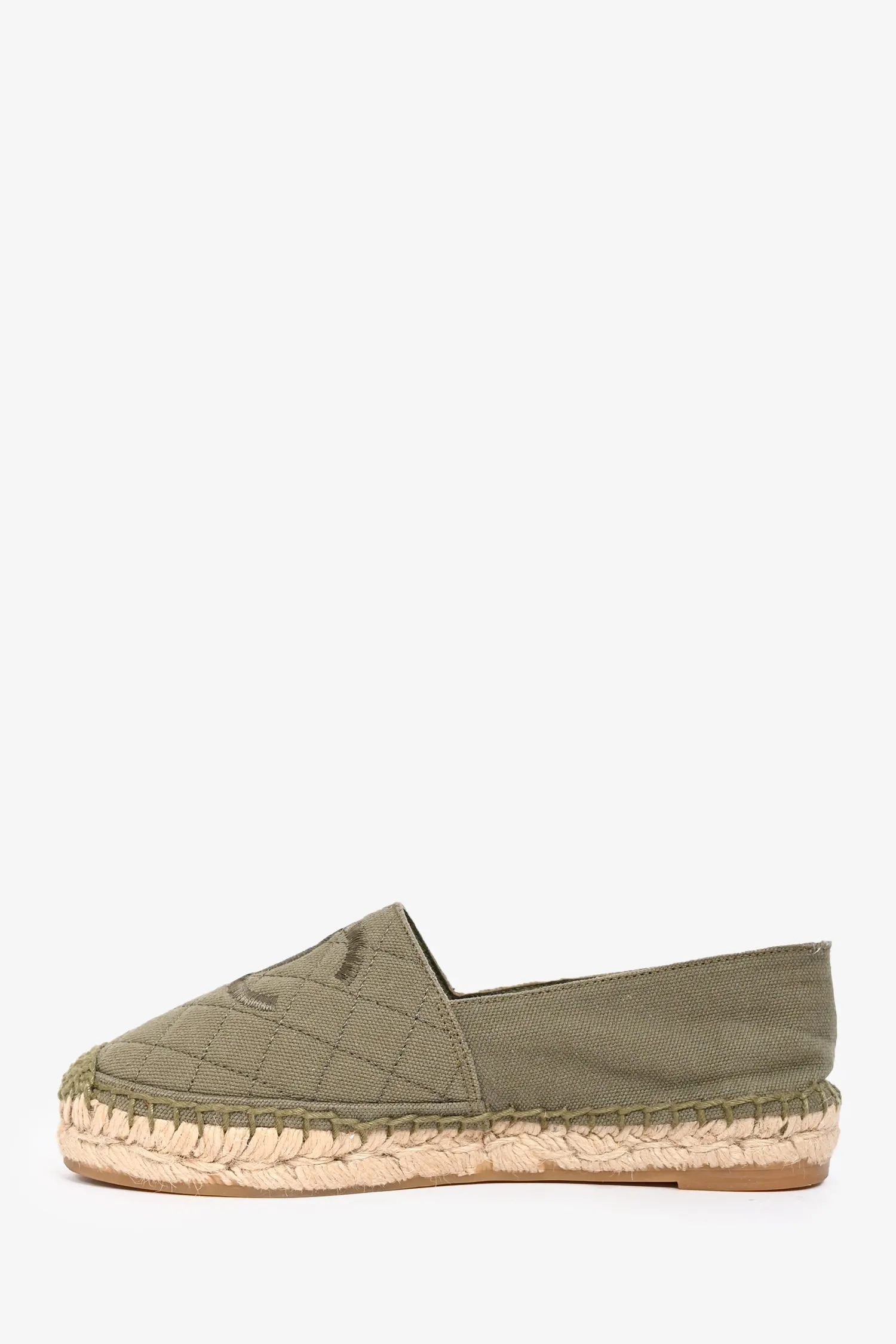 Pre-Loved Chanel™ Green Canvas 'CC' Espadrilles Size 36