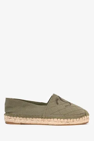 Pre-Loved Chanel™ Green Canvas 'CC' Espadrilles Size 36