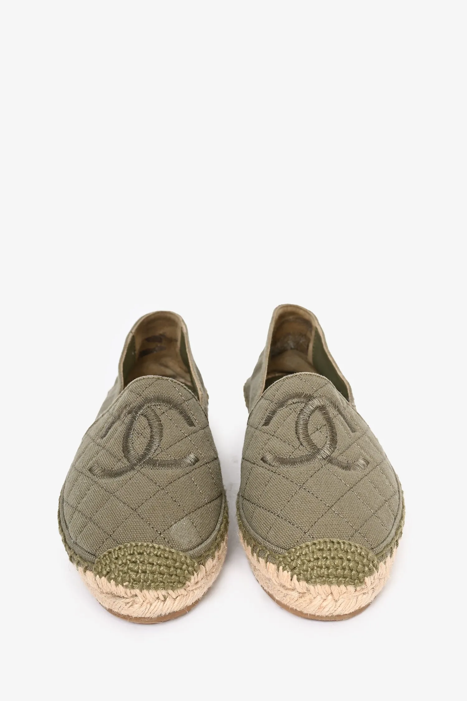 Pre-Loved Chanel™ Green Canvas 'CC' Espadrilles Size 36
